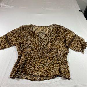 Erin Cheetah Print SheerTop 3/4 Sleeve Elastic Waistband Relaxed Blouse …
